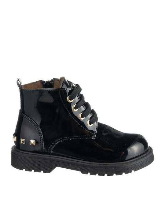 Anatomical Kids Boots from Patent Leather with Laces Black