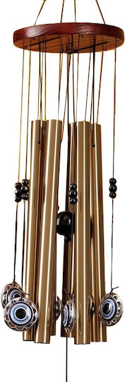 Pufo Wind Chime 5 Metal Sound Tubes Home Garden Hamsa Eye Design Gold