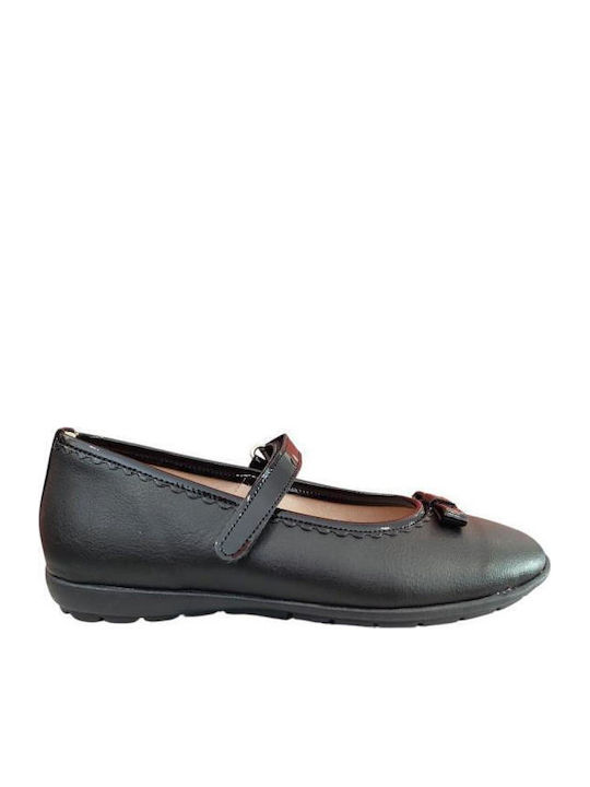 Kids Anatomic Leather Ballerinas with Hoop & Loop Closure Black