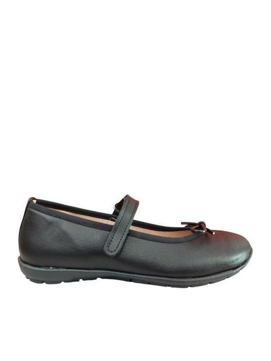 Kids Anatomic Leather Ballerinas 2394 with Hoop & Loop Closure Black