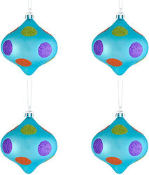 Christmas Ball Spinning Polka Dot 8 cm Set of 4 Pieces Turquoise #53095-3