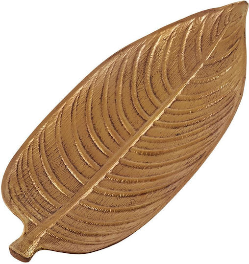 Wooden Decorative Platter Leaf Gold 18x46cm