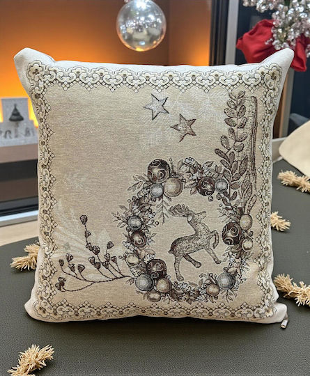 Linea Home Husă Decorativă de Crăciun pentru Pernă Pătrată Bej 45x45buc