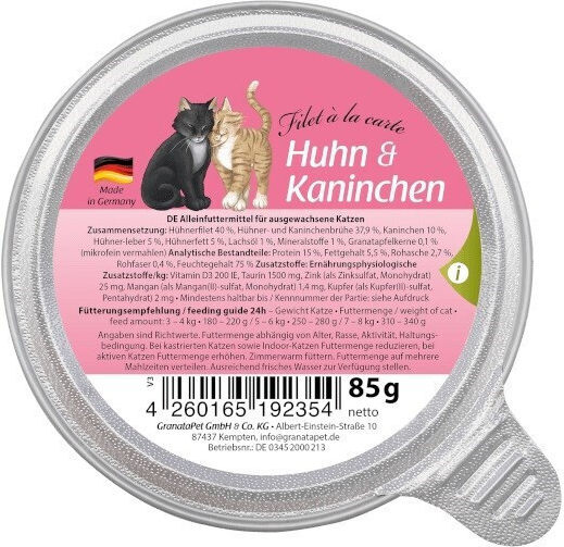 Granatapet Filet Á La Carte Chicken Rabbit Wet Cat Food 85g