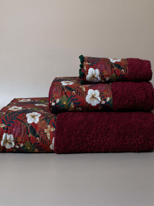 White Fabric Hand Towel Forest 30x50cm Red Weight 600gr/m²