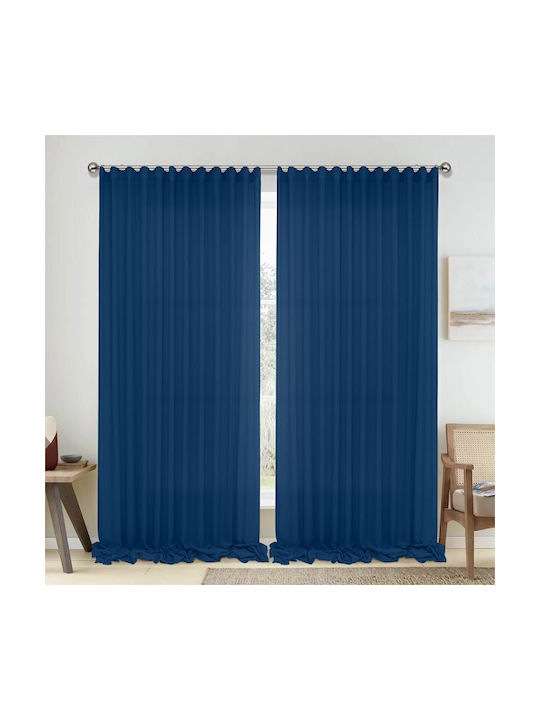Lino Home Κουρτίνα με Τρέσα Μπλε 150x295εκ.