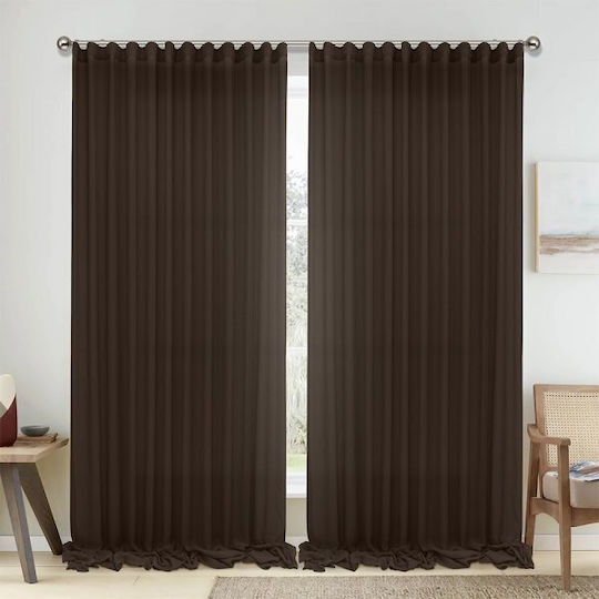 Lino Home Curtain with Pencil Pleat Brown 150x295cm
