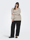 Damen Langarm Pullover mit V-Ausschnitt Beige