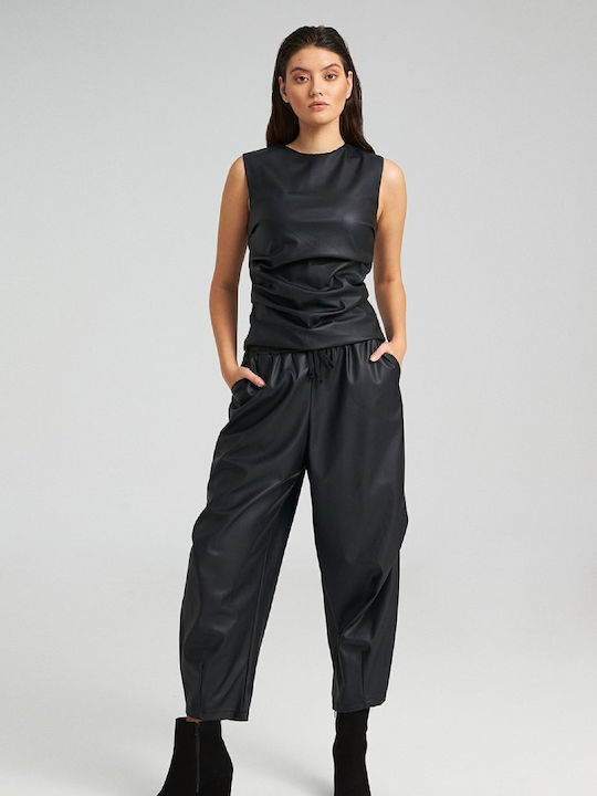 Zoya Pants Γυναικείο Ψηλόμεσο Υφασμάτινο Capri Παντελόνι με Λάστιχο Black