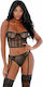 Forplay Can't Be Caged Net Bustier Set Black 2pcs Sexy Lingerie Sets
