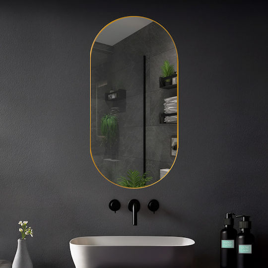 Oval Bathroom Mirror made of Metal 60x100cm Gold
