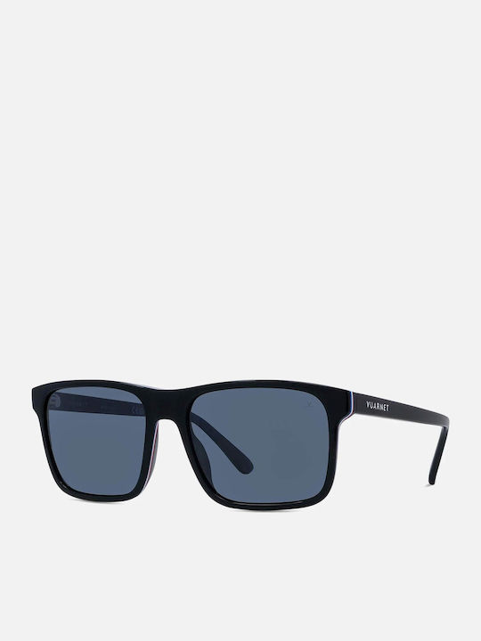 Men's Sunglasses with Black Plastic Frame and Blue Lens