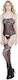 Negru Dantelat Bodystocking Dantelă Top Cami Cu Jartiere Coquette Mărime Unică Negru