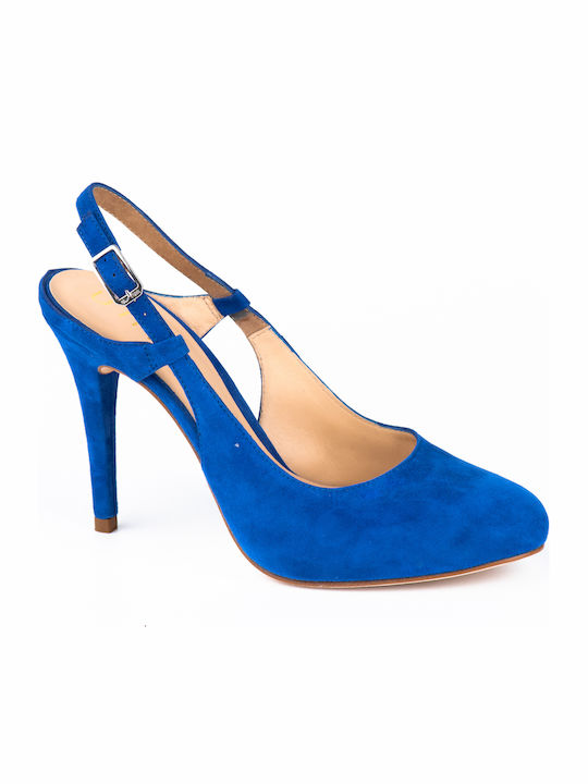 Suede Pointed Toe Blue High Heels