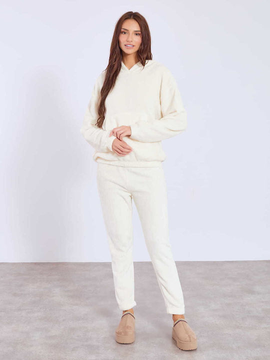 Celestino Σετ Φόρμας Fleece Loose Fit Εκρού
