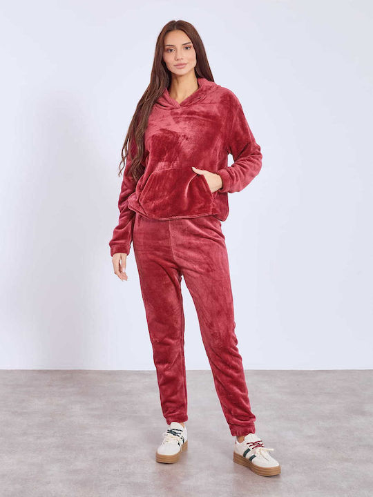 Celestino Σετ Φόρμας Fleece Loose Fit Μπορντό