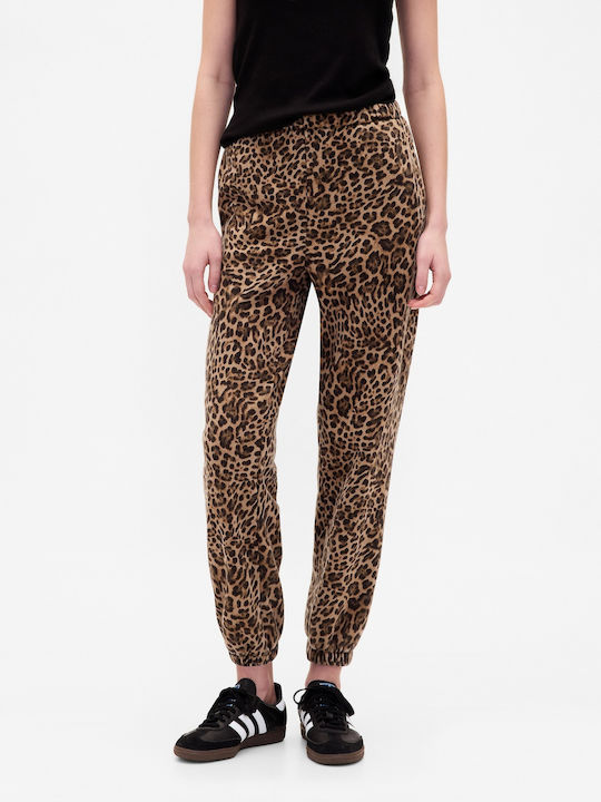 Παντελόνι Φόρμας με Λάστιχο Fleece Leopard Brown