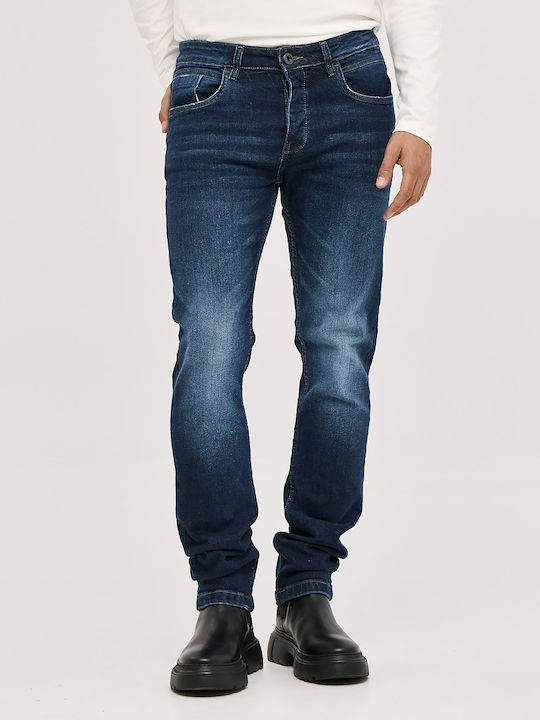 Men's Elastic Jeans Pants with Regular Straight Fit Blue