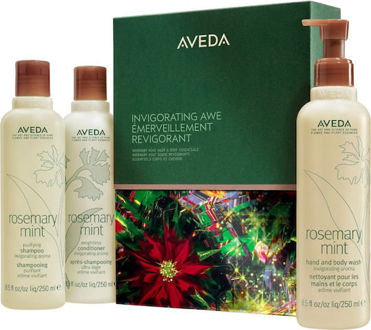 Aveda Invigorating Awe Rosemary Mint Hair & Body Essentials Gift Set Hair Care Sets With Shampoo & Conditioner 3 Pieces