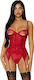 Forplay Peek Show Sexy Bodysuit with Lace and Garters Burgundy