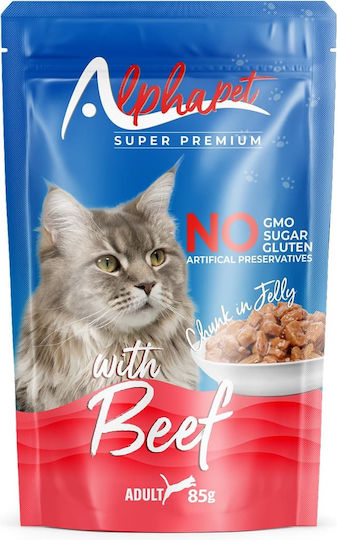 Alpha Pet Nassfutter für Erwachsene Katzen in Beutel mit Kalb 85gr