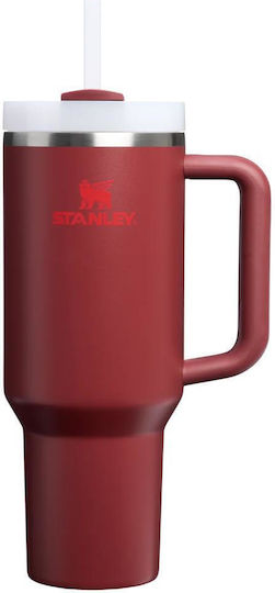 Stanley Quencher H2.0 FlowState Handled Tumbler Thermos Stainless Steel BPA Free 1.18lt Cranberry with Straw and Handle