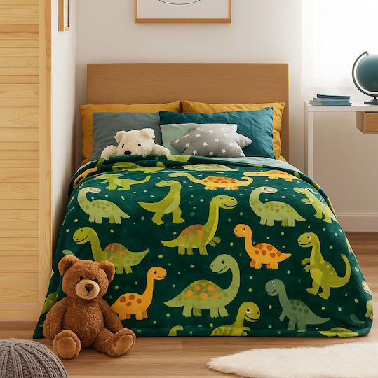 Astron Italy Pătură Catifea Dinosaurs Verde 160x220 cm