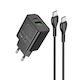 Lamtech Charger with USB-A Port and USB-C Port and Cable USB-C - USB-C 60W Power Delivery / Quick Charge 3.0 Blacks (LAM980701)