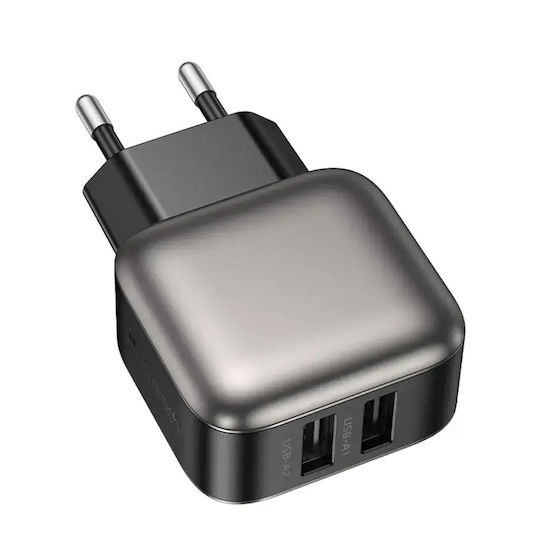 Lamtech Charger Without Cable with 2 USB-A Ports 12W Gray (LAM980480)