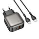 Lamtech Φορτιστής με Θύρα USB-A και Θύρα USB-C και Καλώδιο USB-C - USB-C 60W Power Delivery / Quick Charge 3.0 Γκρι (LAM980725)