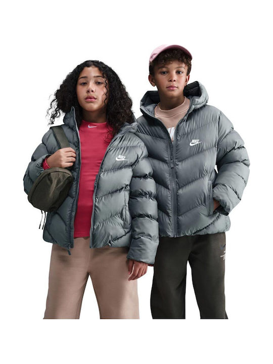Kids Sports Coat Long Hooded Grey