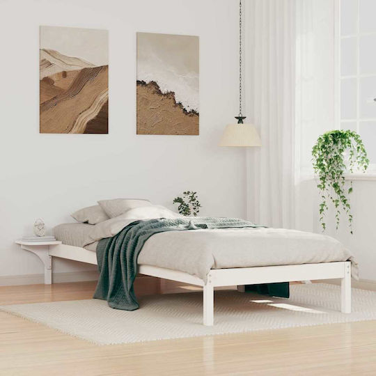 Pat Single Din Lemn Alb Cu Plăci Pentru Saltea 100x210cm