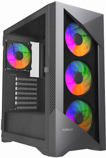 Gembird Fornax 900 Gaming Midi Tower Κουτί Υπολογιστή με Πλαϊνό Παράθυρο και ARGB Φωτισμό Μαύρο