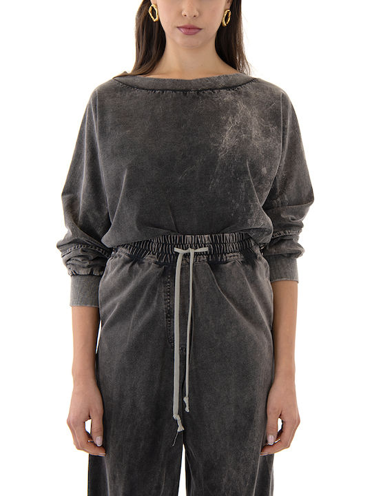 Women's Blouse Cotton Long Sleeve with Zipper Grey (charcoal)