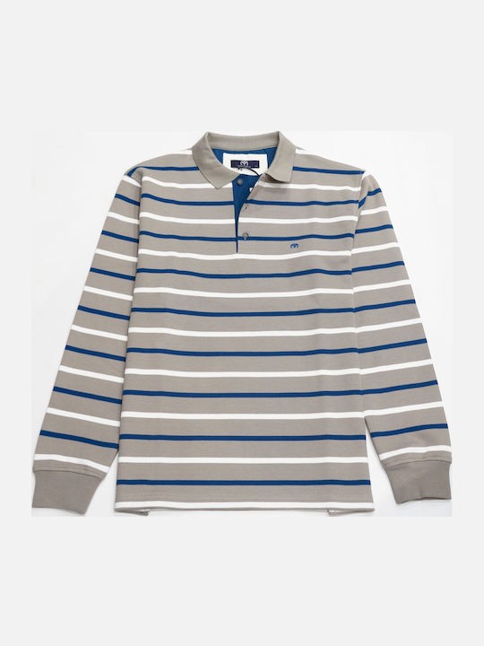 Long Sleeve Polo Shirt Grey Blue White