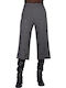 Women's High-waisted Fabric Capri Trousers Striped Gray with Sequins