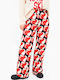 Women's Fabric Trousers with Elastic Loose Fit Red