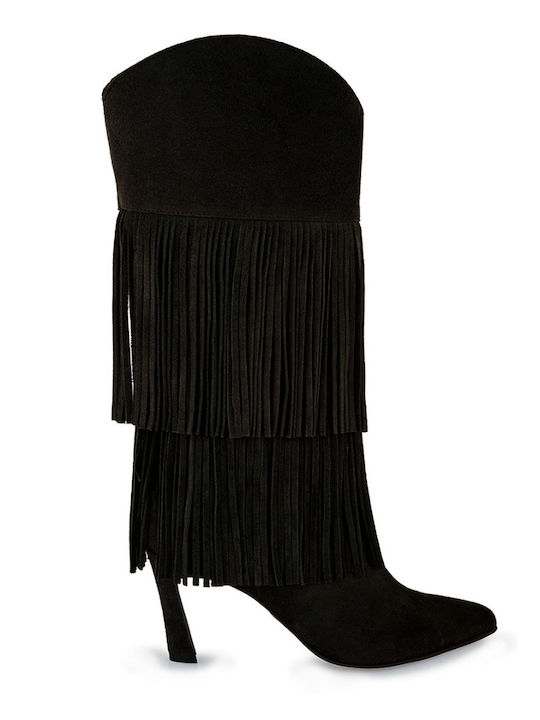 Leather High Heel Women's Boots Black
