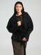 Damen Schwarz Kurzmantel mit Gürtel