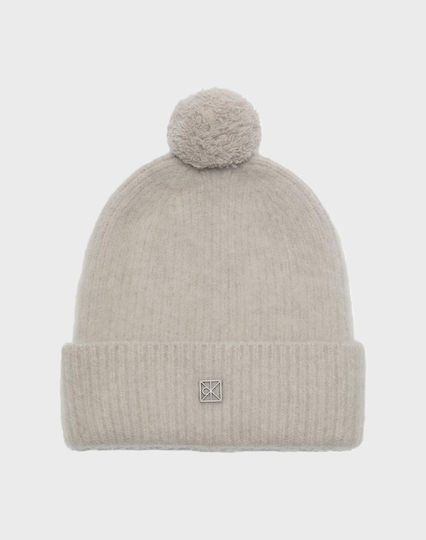 Pom Pom Beanie Beanie Knitted in Beige color