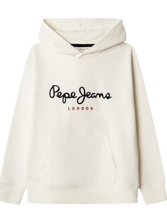Fleece Επένδυση Παιδικό Φούτερ με Κουκούλα και Τσέπες Λευκή