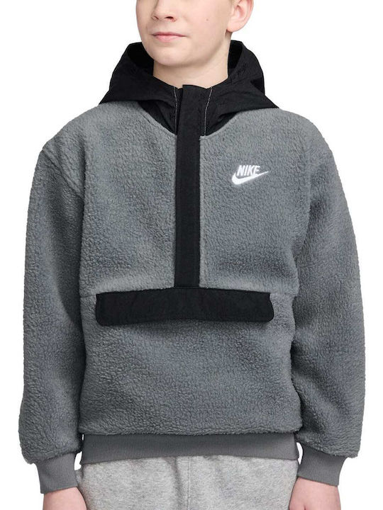 Fleece Kids Sweatshirt with Hood and Pockets Gray