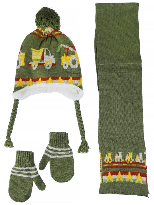 Tidi Set Mütze mit Schal & Handschuhen Gestrickt Grün