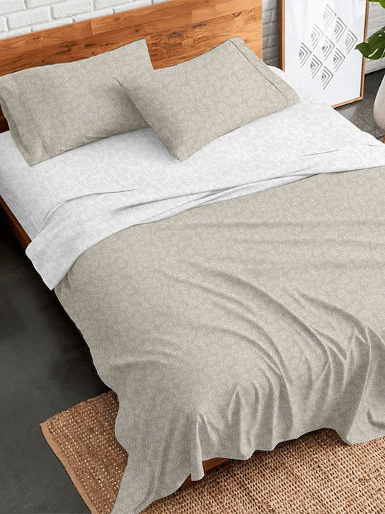 Sunshine Flannel 2052 Σετ Σεντόνια Διπλά Φανελένια με Λάστιχο 150x200+30εκ. Beige (4τμχ)