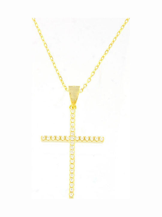 Ios Women's Cross from Gold Plated Silver with Chain