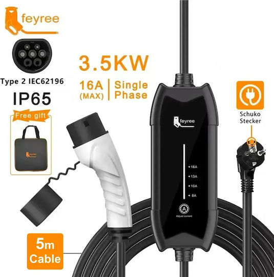 Feyree Φορητός Μονοφασικός Σταθμός Φόρτισης 3.5kW με Ενσωματωμένο Καλώδιο Type 2