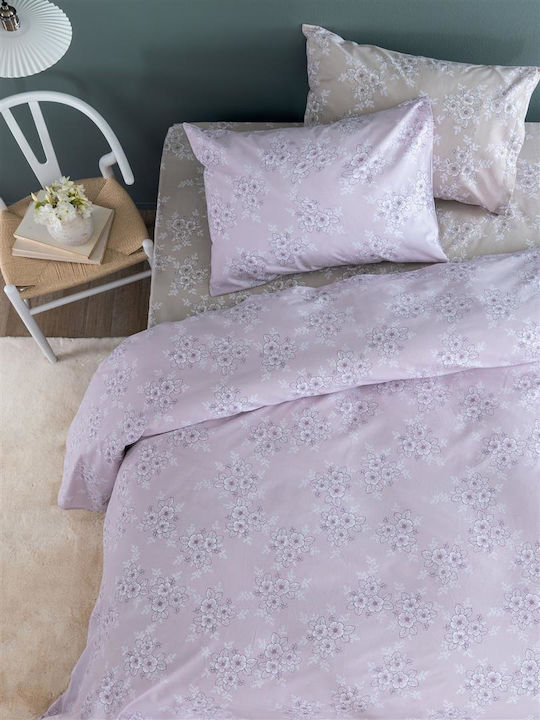Palamaiki Bettbezug-Set Baumwolle Übergröße mit 2 Kissenbezügen 240x250 Fashion Life Fl6281 Rosa
