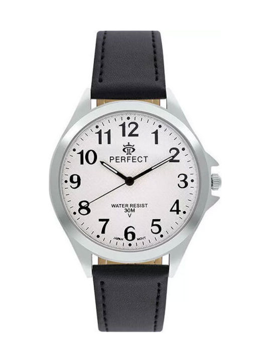 Perfect Men's Watch Battery with Black Leather Strap