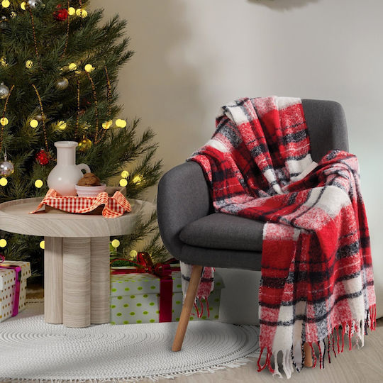 Das Home 1379 Κουβέρτα Fleece Καναπέ με Κρόσσια 130x170εκ. Black, Red