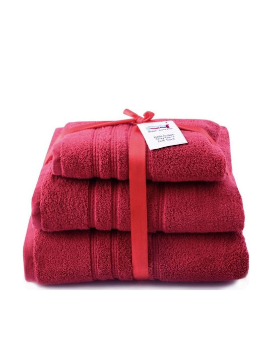 Marwa Bath Towel Set 3pcs Red Weight 550gr/m²